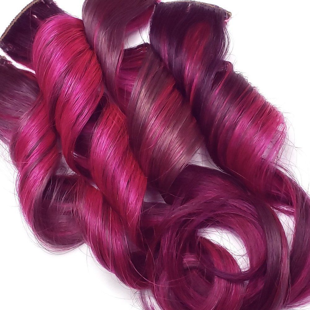 Purple Pink Colored Clip in Real Human Hair Extensions Subtle Unicorn Hairstyles